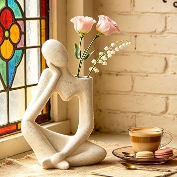 Arawat White Thinker Ceramic Flower Vase for Home Decor Modern Cute Boho Vases for Table Room Decor Unique Aesthetic Vase Ceramic Decorative Vases for Centerpieces Birthday Gifts for Women Men