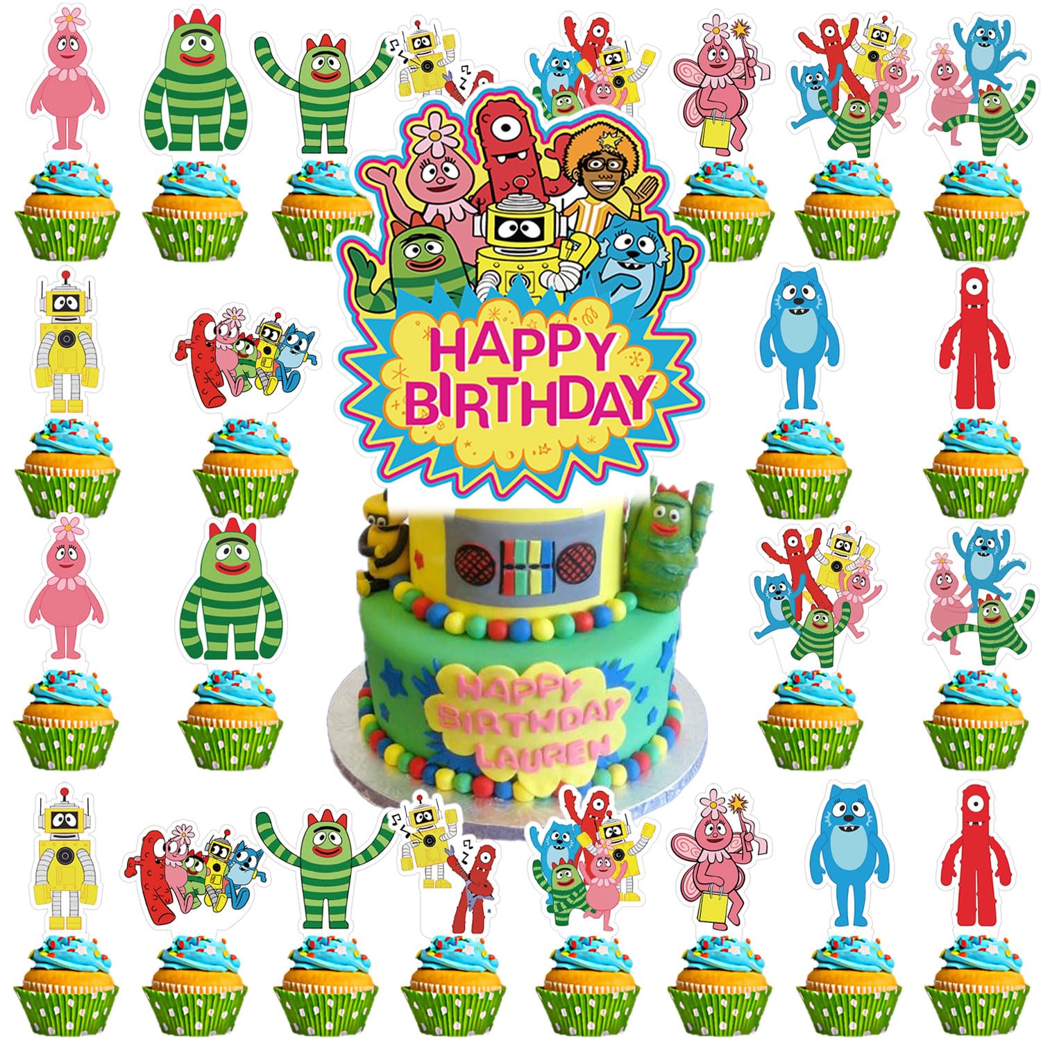37Pcs Yo Gabba Cake Toppers Cupcake Toppers, Yo Gabba Cake Decorations,Yo Gabba Birthday Party Supplies Decorations