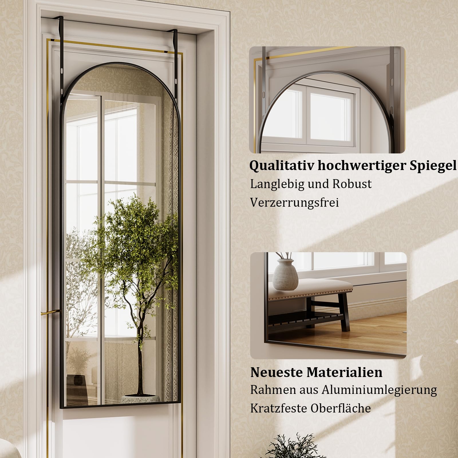 Specchio intero 127 x 41 cm, specchio curvo sopra la porta, specchio da parete con cornice in alluminio, specchio per porta per camera da letto, soggiorno, sottile, nero