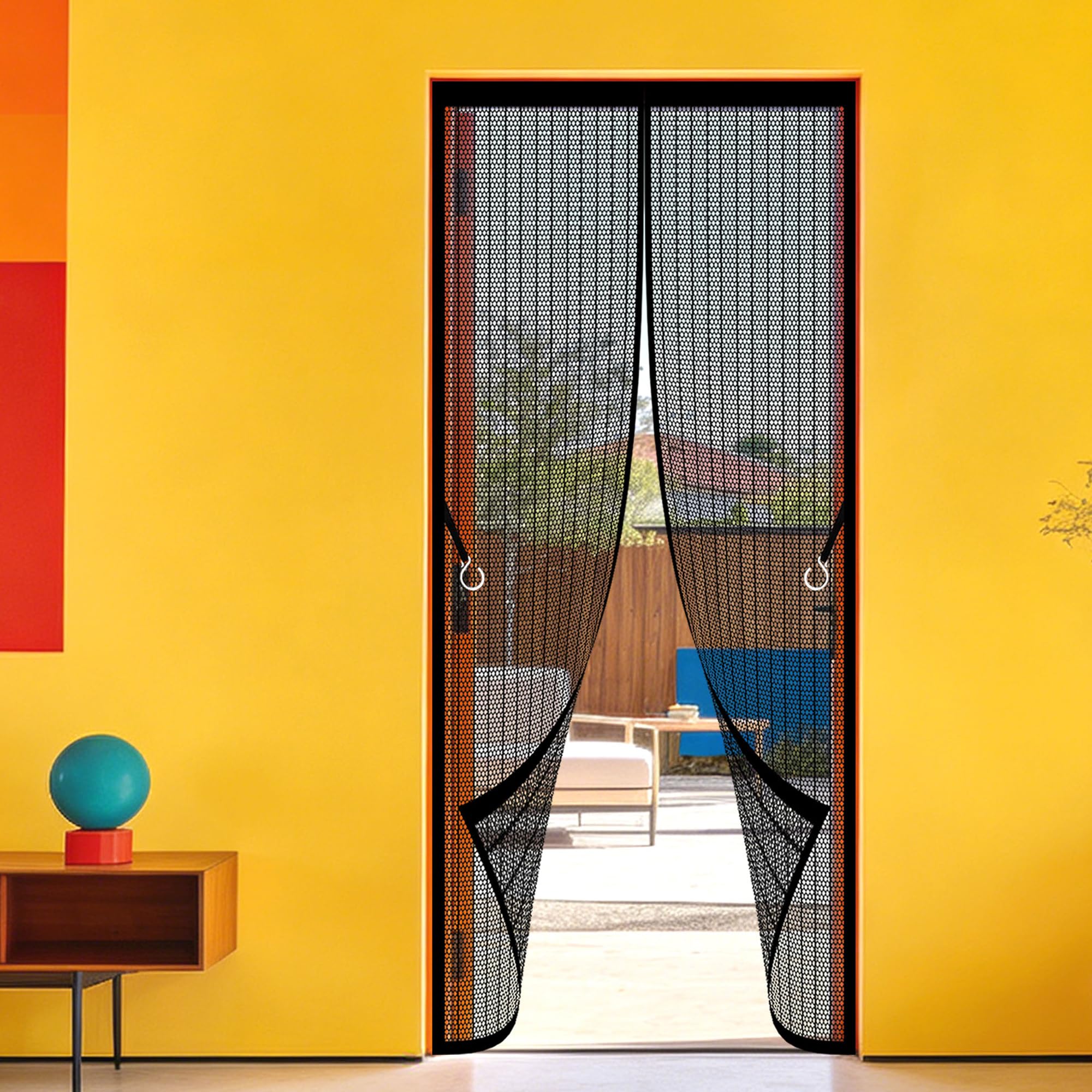 Fly Screen Door 130 x 271 cm No Drill Installation Anti Mosquito Or Anti Pest Magnetic Soft Door Powerful Magnets and Full Frame Magic Tape for Living Room, Bedroom, Patio, Black