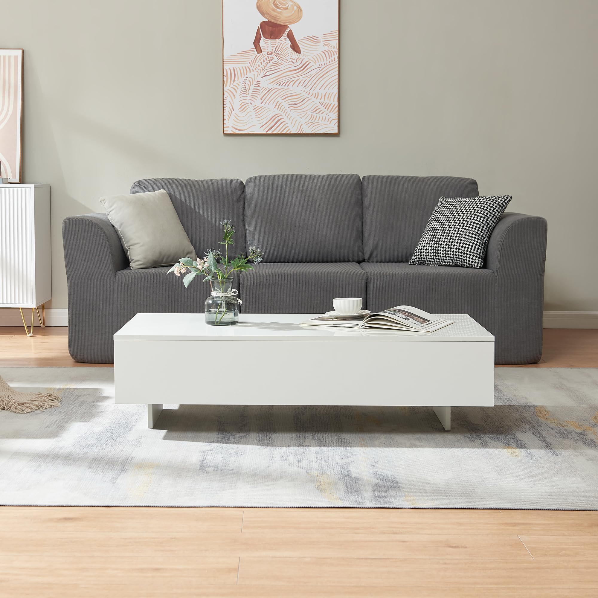 [en.casa] Mesa de Centro Braunschweig 115 x 55 x 31 cm Mesa Baja Mesa de Salón Auxiliar Mesa de café Blanco Alto Brillo