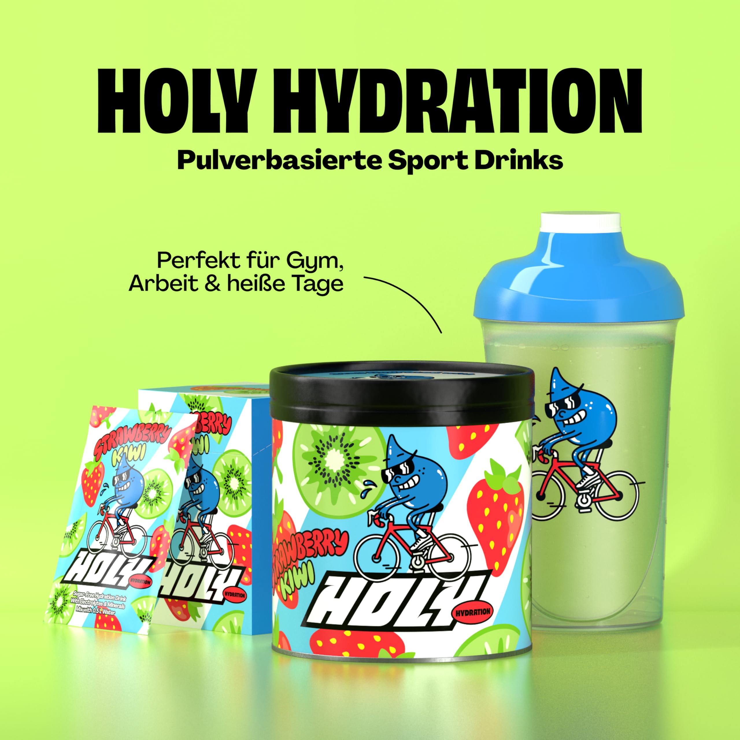 HOLY Hydration Elektrolyte Pulver 'Strawberry Kiwi' – Vegan mit 100% natürlichen Fruchtaromen – 50 Portionen Hydration Drink mit wertvollen Elektrolyten & Mineralstoffen