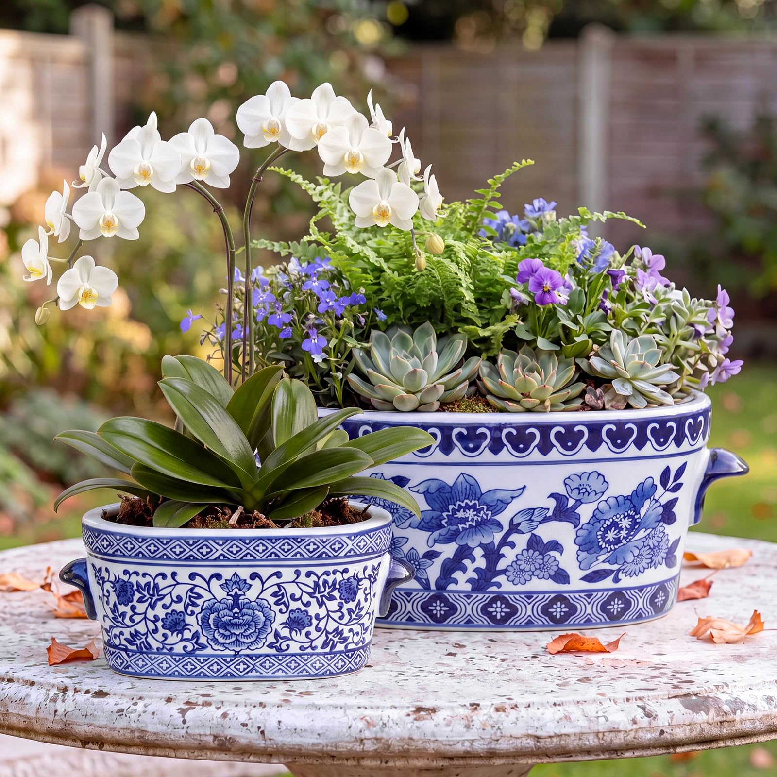 View 1 of ***MISSING PARTS***Rtteri Blue and White Ceramic Planter Pots (2-Pack)