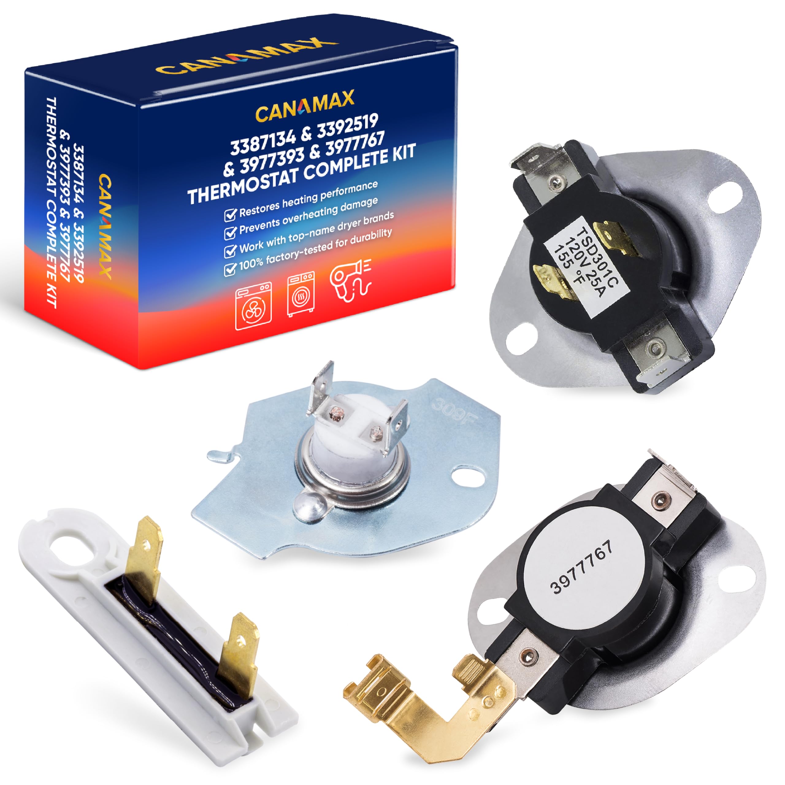 Thermostat 3977393 résout panne de chauffage sèche-linge avec fusible 3392519