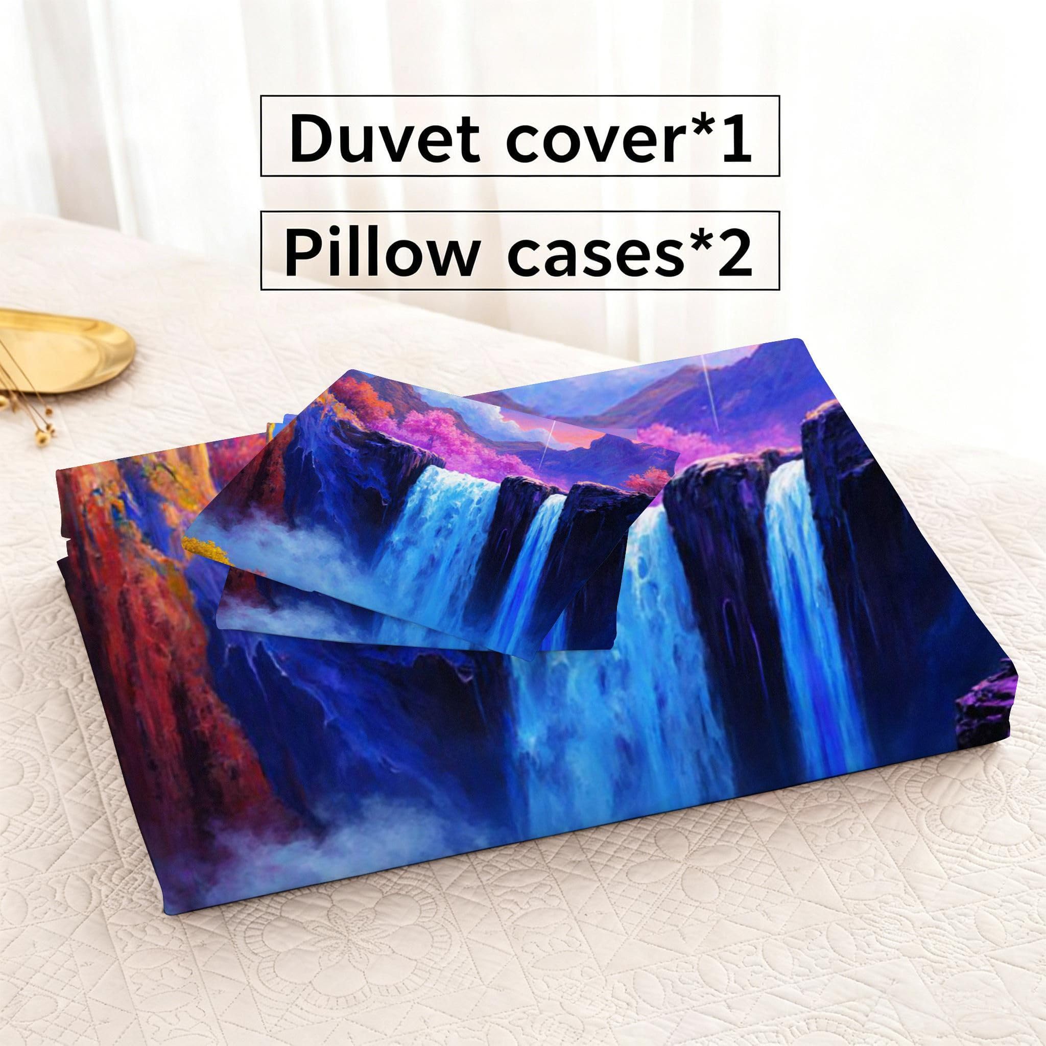 Funda Nórdica Cama 180, 240x260 cm Cascada Azul, AQ2400 | 3D Estampado, con 2 Funda Almohada, con Cremallera Oculta, para Adultos Parejas, para Villa Dormitorio, Ligero Transpirable