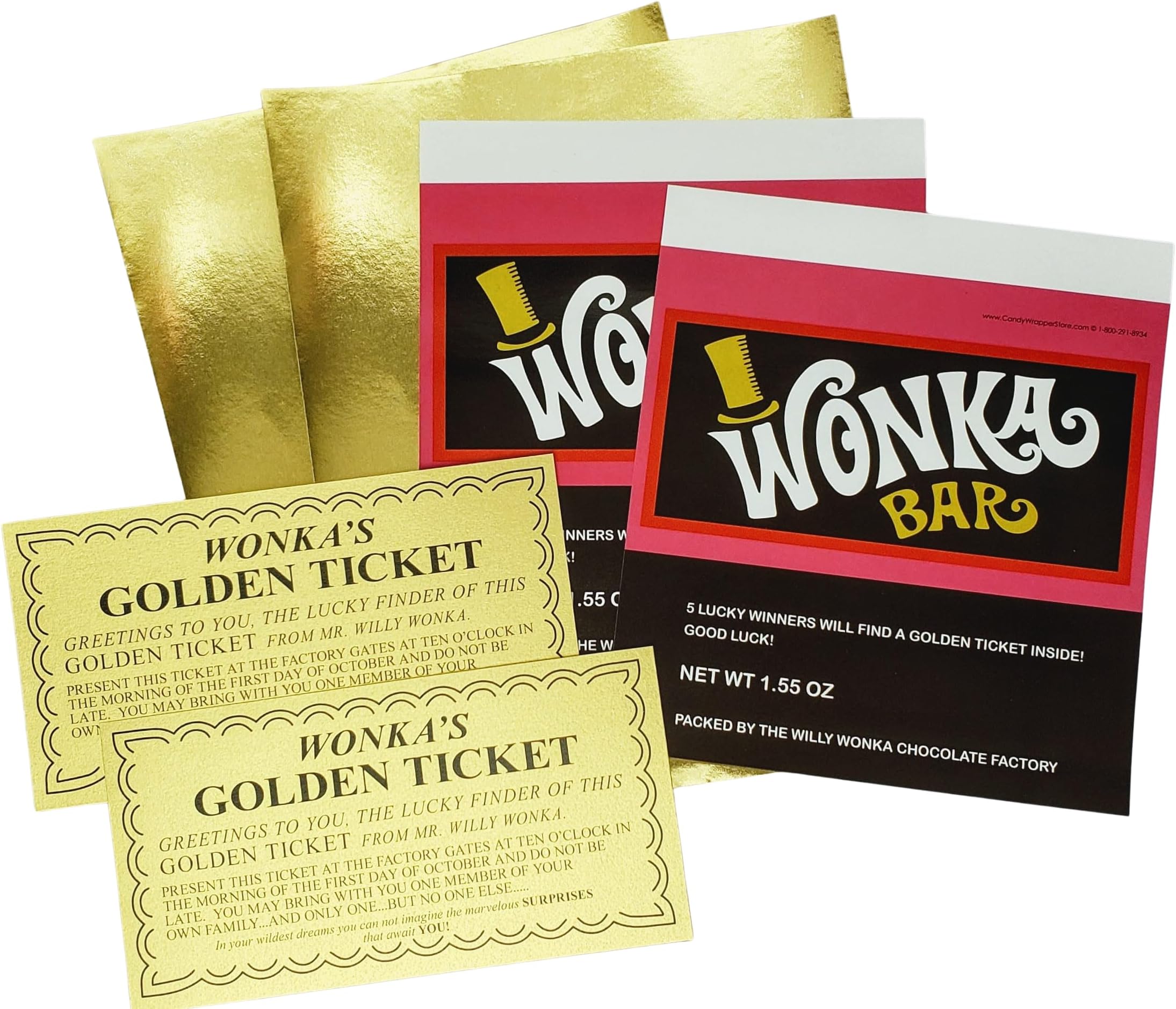 Regular Size Candy Wrapper and Golden Tickets - Pack of 2 (Candy Not Included)