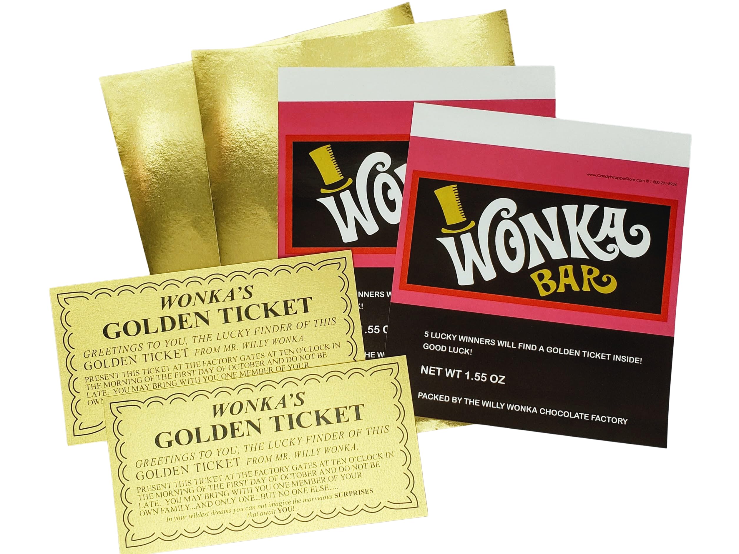 Regular Size Candy Wrapper and Golden Tickets - Pack of 2 (Candy Not Included)
