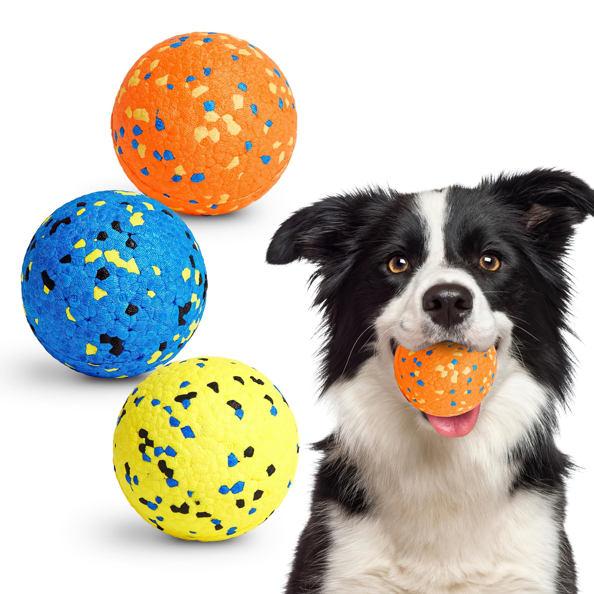 Kimee Lot de 3 balles de tennis pour chiens agressifs, balles rebondissantes à mâcher, jouets à mâcher pour chiots de petite, moyenne et grande taille, 8,9 cm