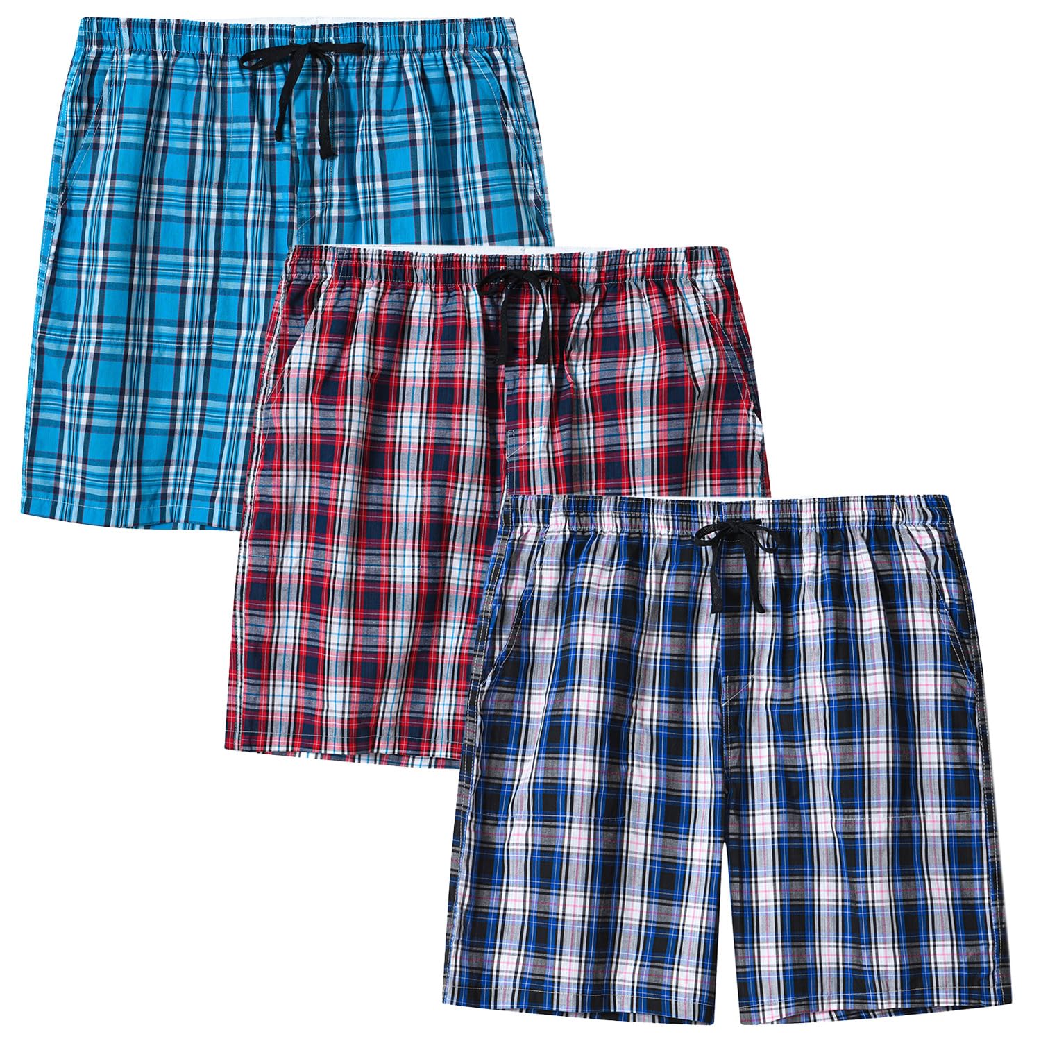 MoFiz Schlafshorts Jungen Baumwolle Kurz Pyjamahose Schlafanzug Karierte Hose Loungewear Nachtwäsche 7-15 Jahre