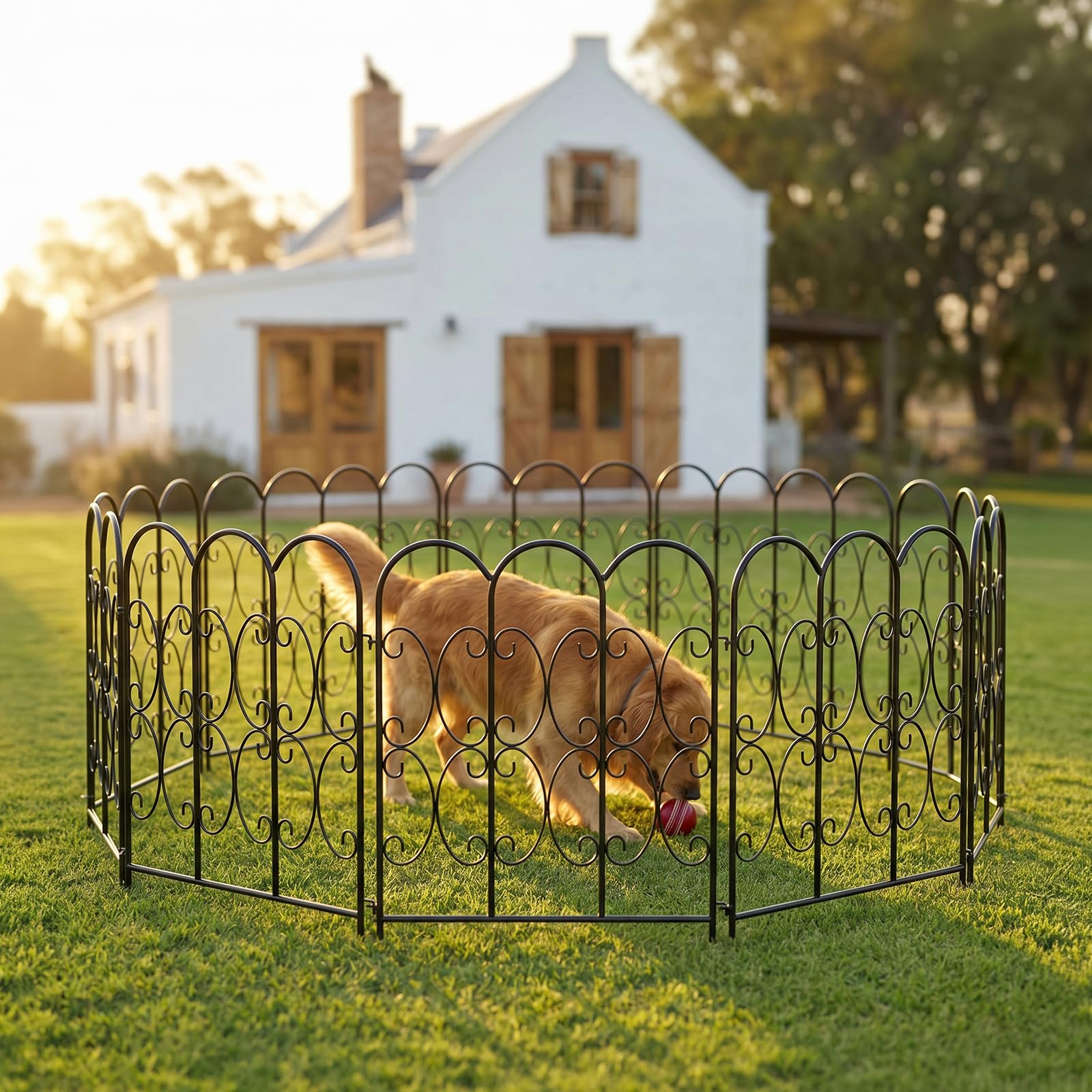 ARIFARO Metall Gartenzaun 81cm H x 56cm B, 5 Paneles, Steckzaun ohne Graben, Dekorative Tierzaun für Hunde, Gartenzaun für die Terrasse, Gesamtlänge 2,8m, Schwarz