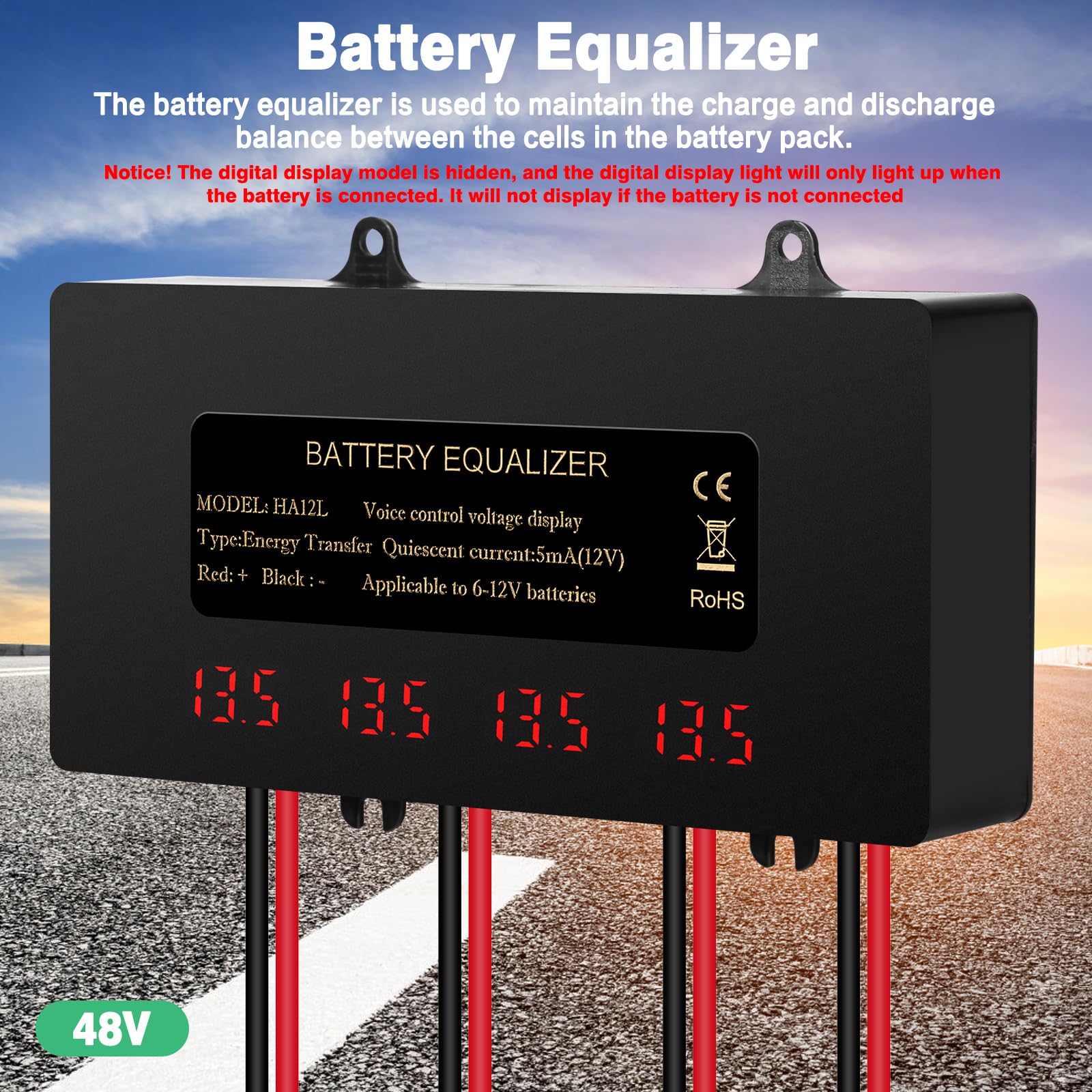 Equilibriador de batería de 48V ecualizador de batería de 48V para plomo ácido iones de litio hierro fosfato etc. Pantalla digital LCD, compatible con conexión en serie o en paralelo.