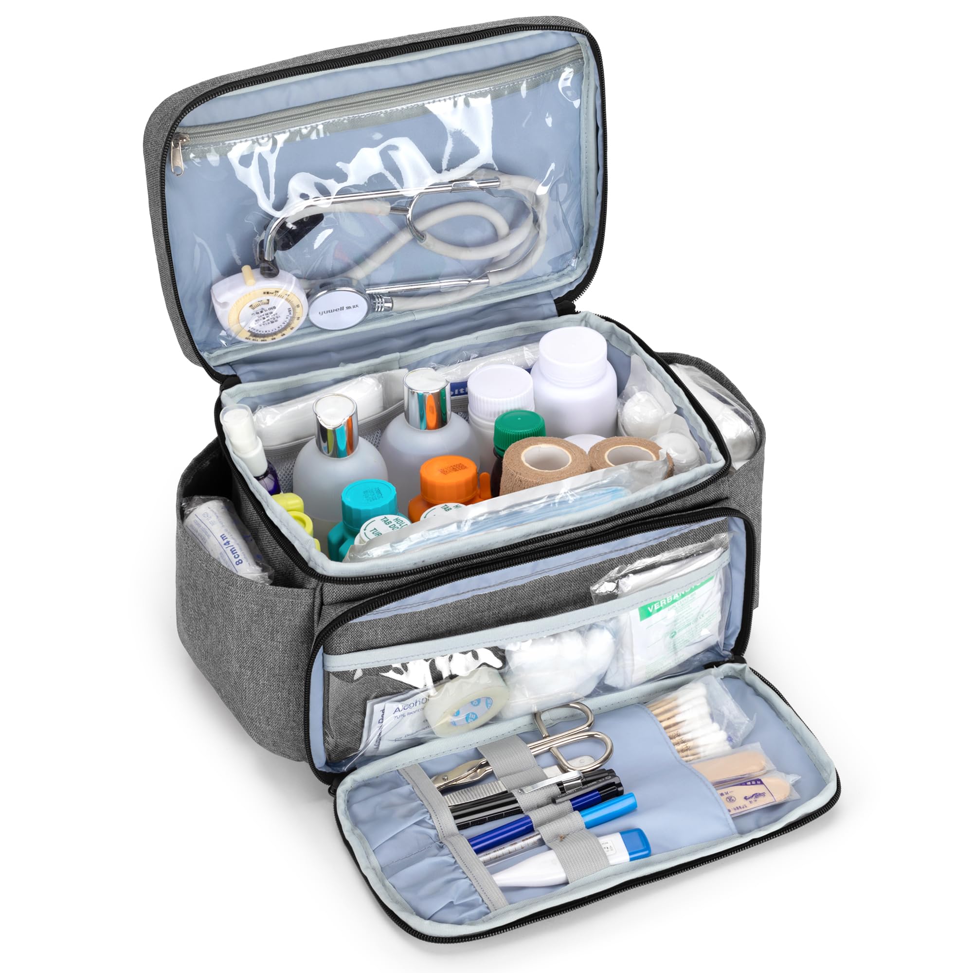 CURMIO Borsa per forniture mediche, borsa sanitaria portatile per infermieri, medici, fisioterapisti, personale per visite a domicilio, solo borsa, in attesa di brevetto, Grigio