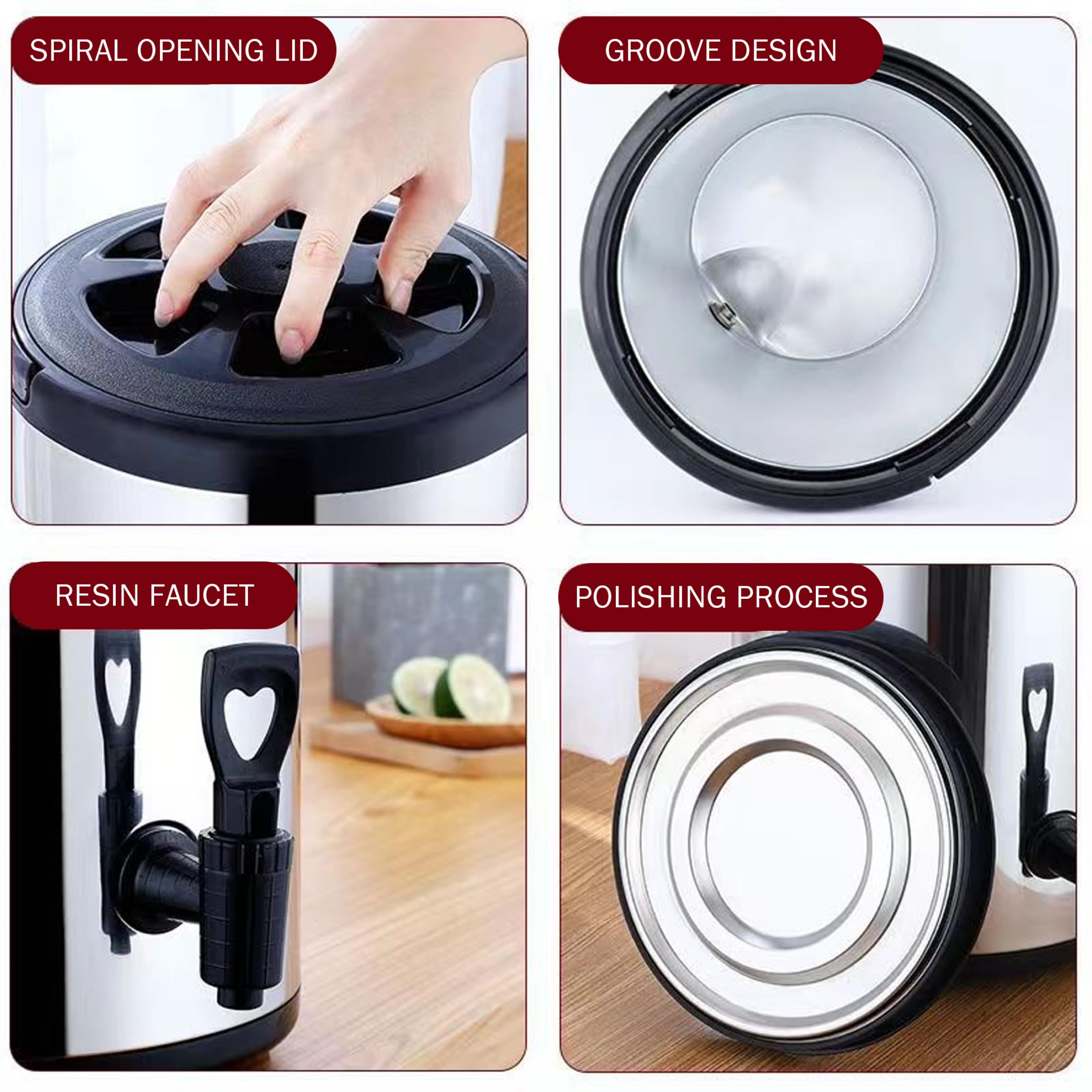 Dispenser per bevande isolate, dispenser per bevande calde e fredde in acciaio inossidabile di grandi dimensioni da 6 litri con ritenzione della temperatura a lunga durata per bancarelle di cibo e