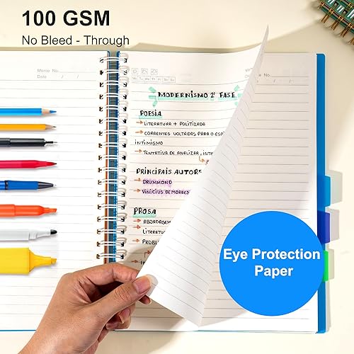 Miniatura 6 de Cuaderno de 5 materias de 8.5 x 11 pulgadas, cuaderno grande en espiral con divisores, 240 páginas, cuadernos de oficina para el trabajo, cuaderno