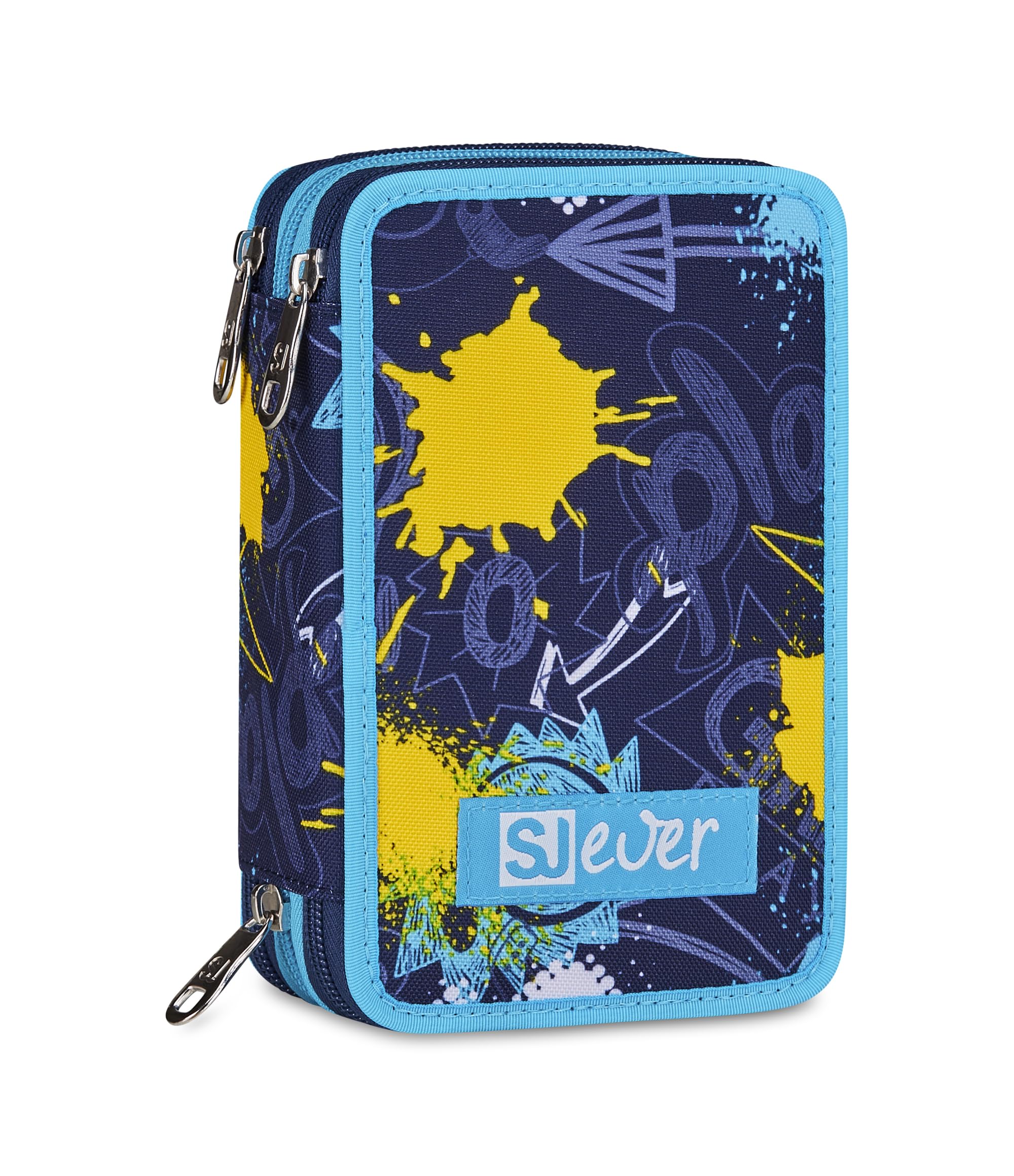 SJ GANG STYLE JAM GANG Schulmäppchen mit 3 Reißverschlüssen, Blau, Federmäppchen, Dreifachfach mit Stiften, Bleistiften, Farben, Zubehör Rucksack, Grundschulen, Kinder, blau, Modern