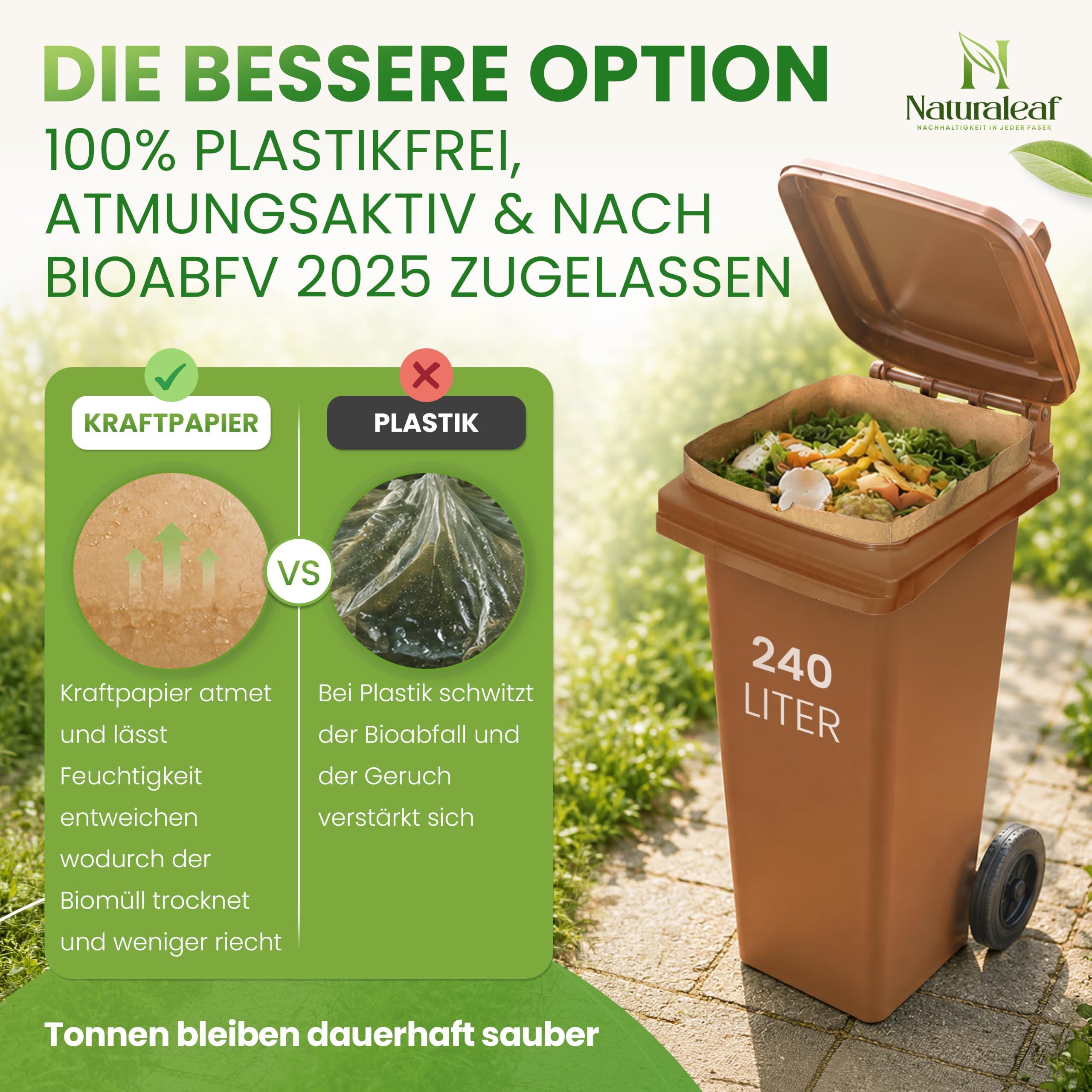 Biomüllsäcke 240L | 10 Stück | Biotonnenmüllsäcke mit optimaler Stärke & Haltbarkeit | Unsere nachhaltige Entsorgungslösung hält deine Biomülltonne madenfrei und sauber