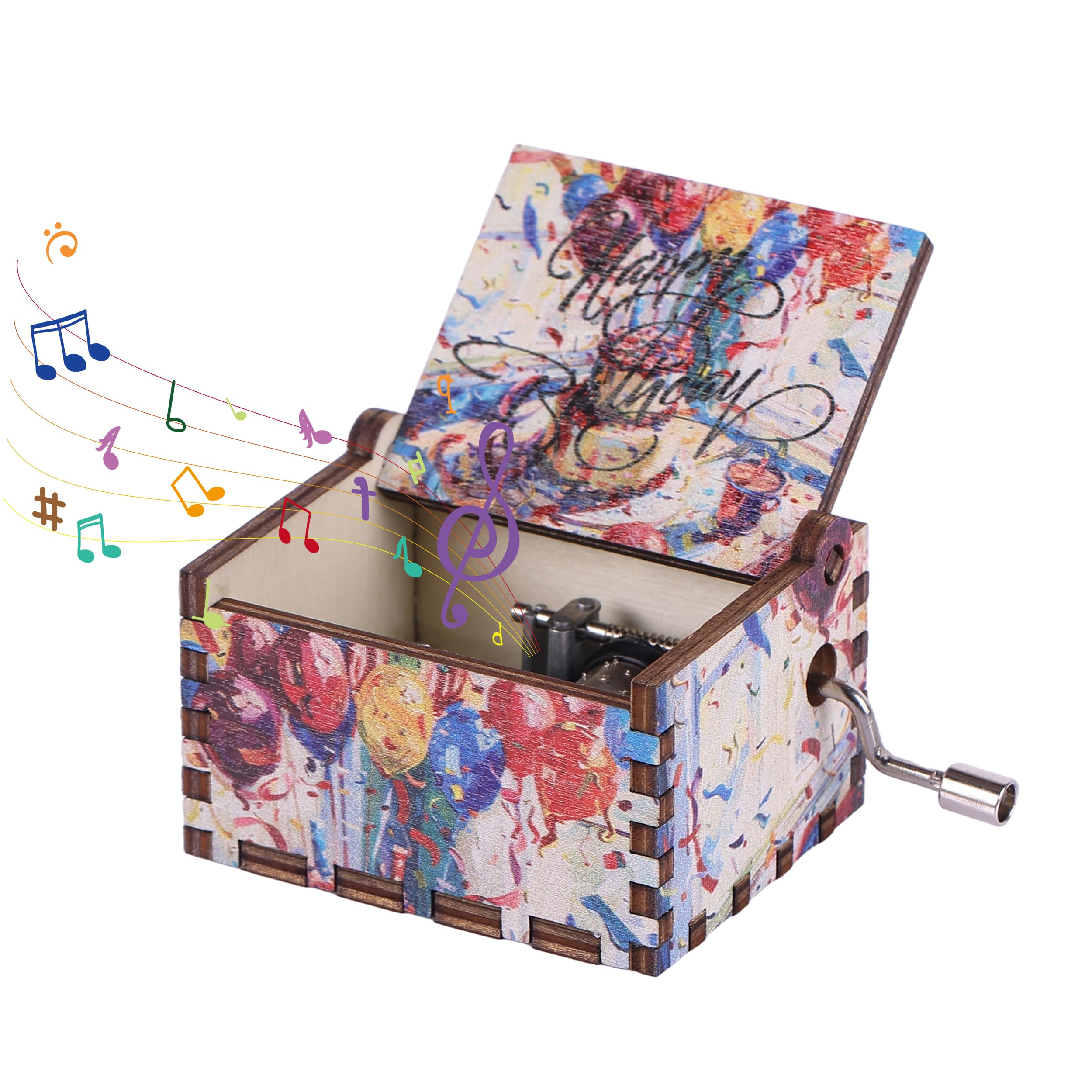 suruim Hand Crank Music Box, Happy Birthday Wooden Music Box, Mini Music Box Playing Melody - Happy Birthday, Vintage Wood Music Box for Birthday Gifts for Family Girlfriend Daughter Lover Women (D)