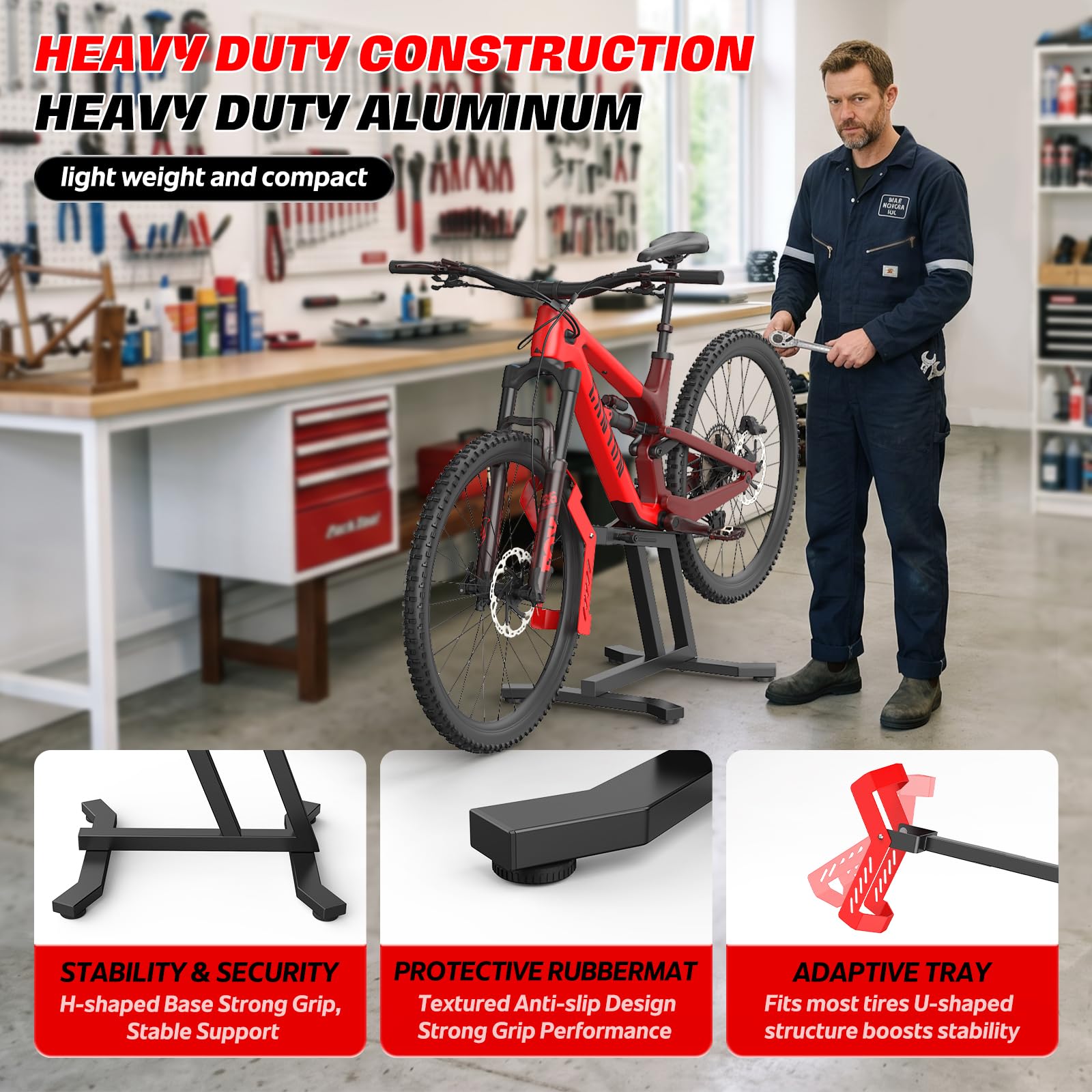 Béquille de vélo électrique - Support de réparation de vélo pour 24 à 29 | Construction en acier robuste, convient pour les vélos électriques avec moteur central, facile d'entretien