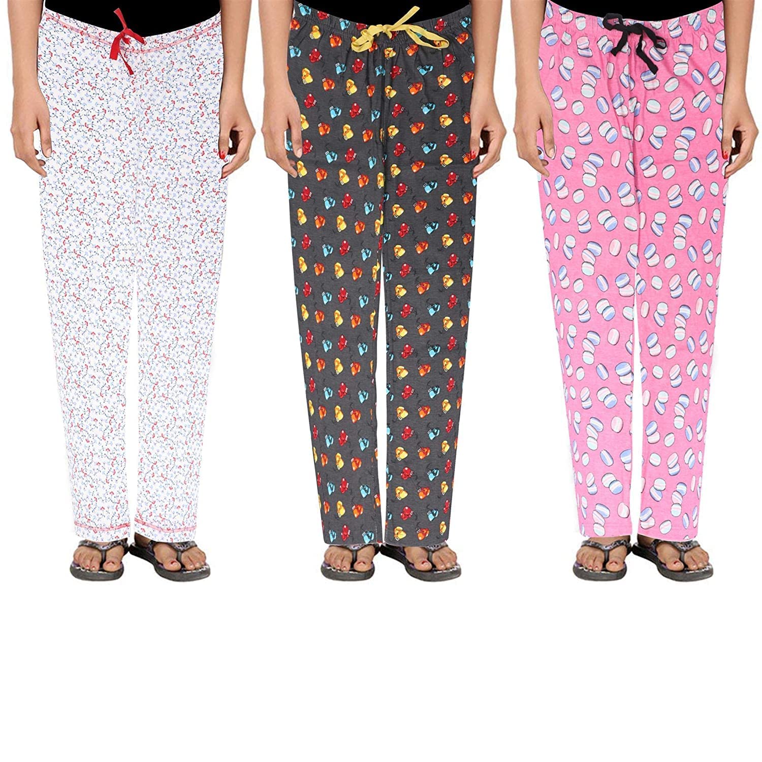 women (pack of 3) cotton printed pajama, Multicolored-image-13