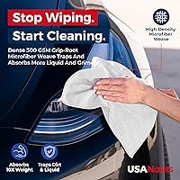 Vista 6 de Trapo de limpieza de microfibra, color blanco, 12 unidades (16 x 16 pulgadas), alto rendimiento, 1200 lavados, tejido de agarre de raíces muy