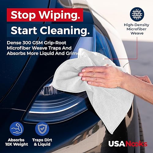 Miniatura 6 de Trapo de limpieza de microfibra, color blanco, 12 unidades (16 x 16 pulgadas), alto rendimiento, 1200 lavados, tejido de agarre de raíces muy