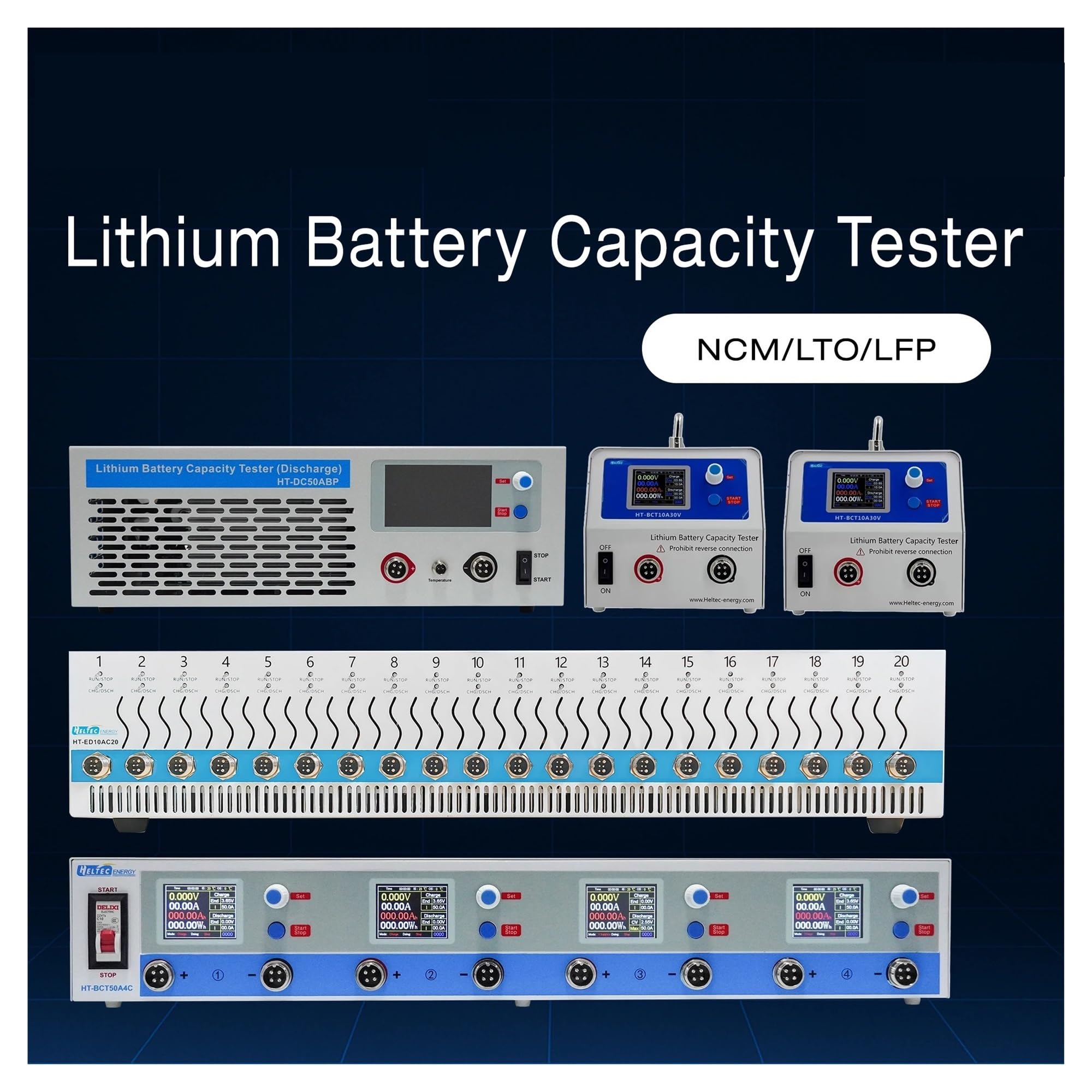 Analizador de potencia, Probador de capacidad batería 1-99 V 50 A for plomo-ácido LTO NCM | Herramienta carga descarga inteligente alta precisión(10 Channel fixture)
