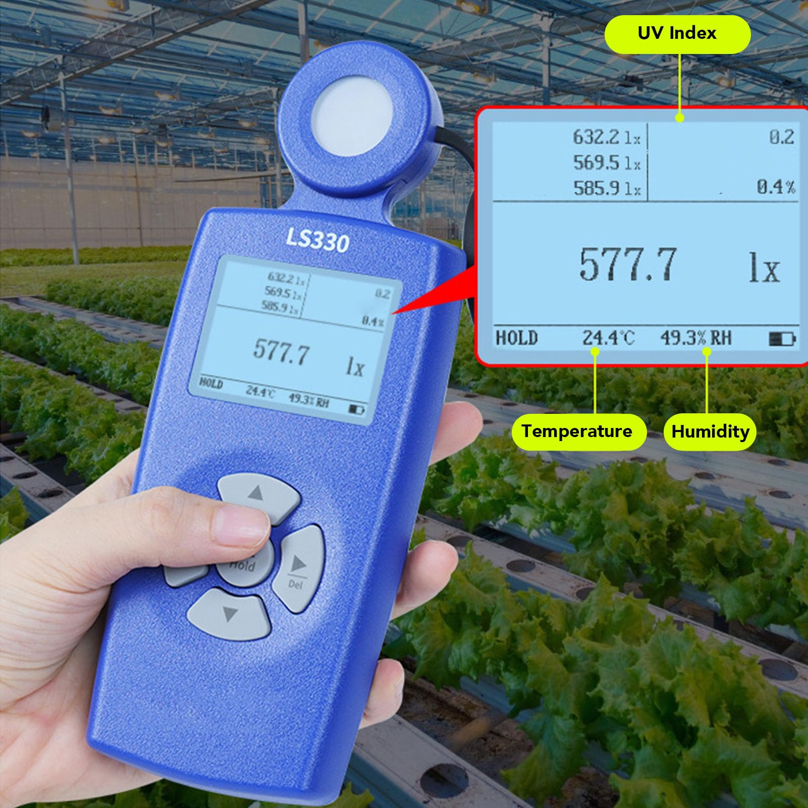 Beleuchtungs Messgerät, 0-1000000Lx 400nm-700nm Digitaler Luminanz-Farb Temperatur Tester mit Flicker Frequenz Funktion, für Beleuchtungs Körper, Gewächshaus, Bühnen Beleuchtung