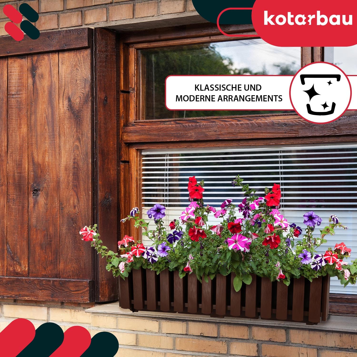 KOTARBAU® 4 pz Fioriera da Esterno - Vaso Fiori - Plastica - 58 x 18 x 16 cm - Marrone - Fioriera da Balcone - Vaso Rettangolare da Esterno - Vasi per Piante