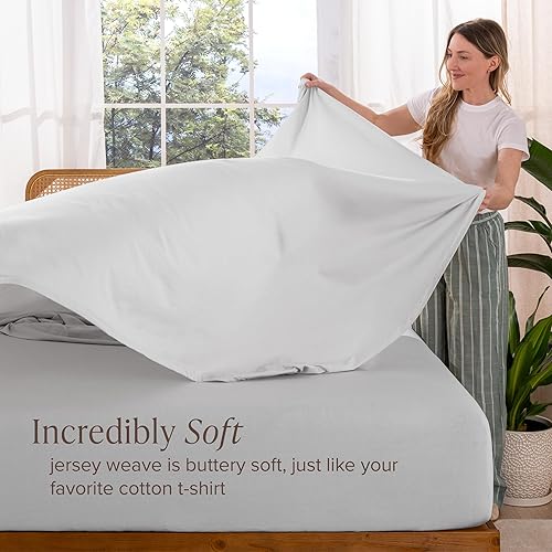 Vista 34 de Bare Home Juego de sábanas 100% algodón orgánico, ultra suave, 100% algodón, juego de sábanas y fundas de almohada, sábanas de bolsillo profundo