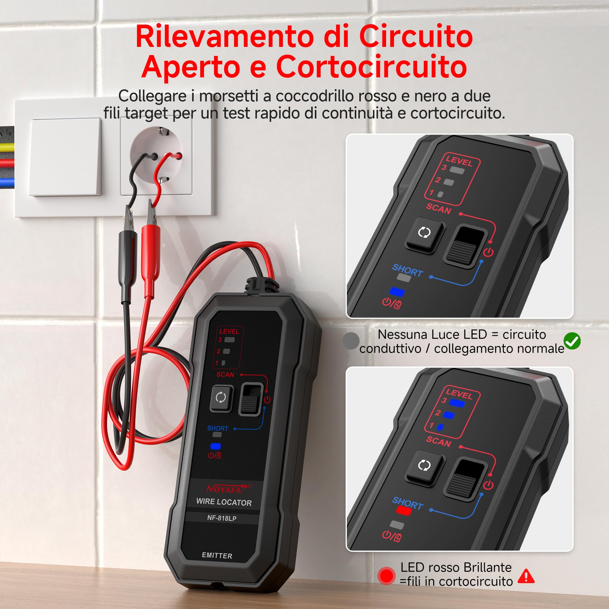 NOYAFA NF-818LP Localizzatore di Cavi Sotterranei – Rilevatore di Interruzioni e Cortocircuiti per Cavi a Parete e Interrati, Tracciatore di Fili per Recinzioni Elettroniche, Reti e Irrigazione