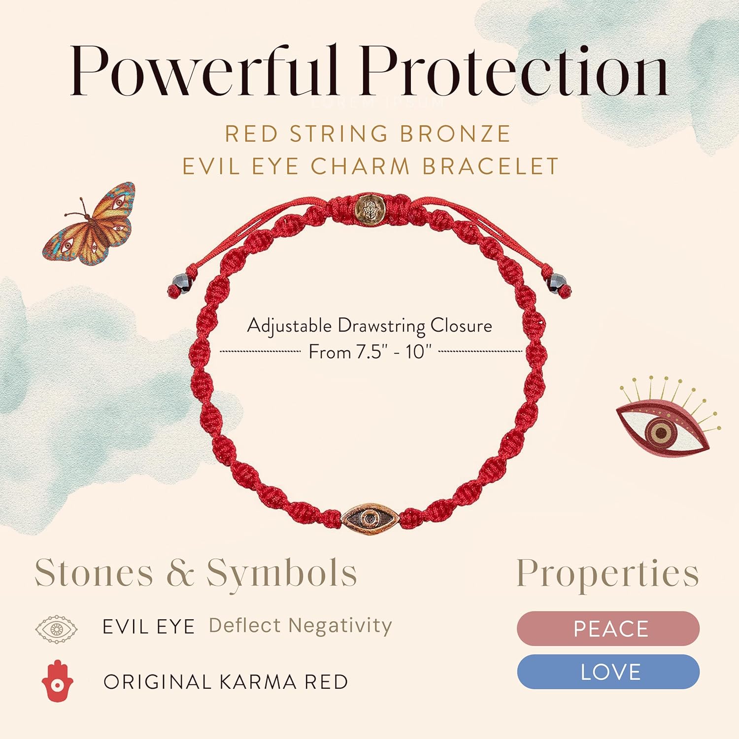 KARMA AND LUCK Guardian of Blessing, Men's Red String Bronze Charm Bracelet, Handmade in Bali for Protection, Adjustable Size