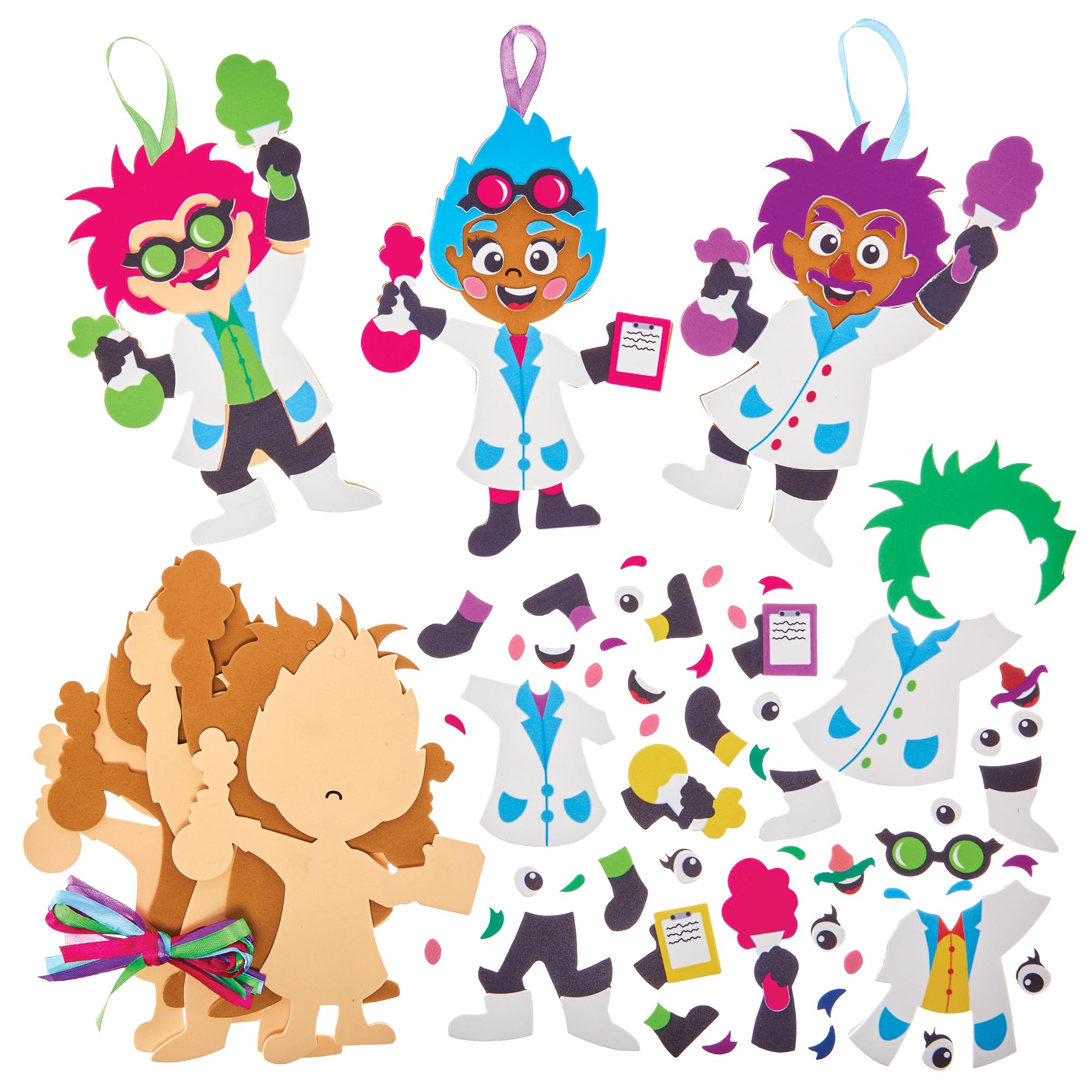 Baker Ross FN067 Scientist Mix & Match Decoration Kits - Pack of 8, Decoration Craft Kits for Kids