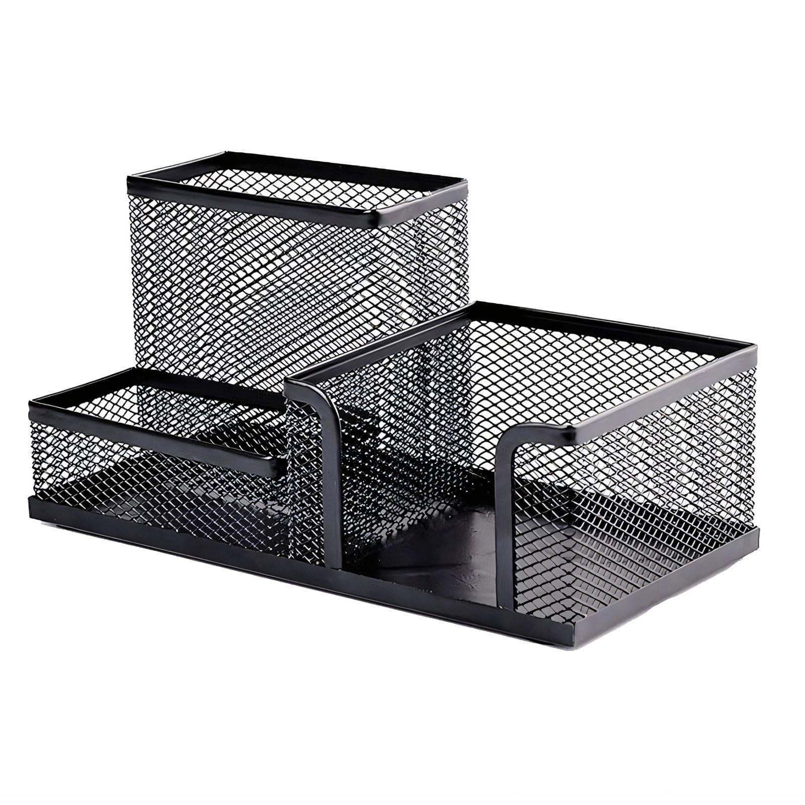 Organizer da scrivania portapenne in rete metallica nera 20x10x10 cm