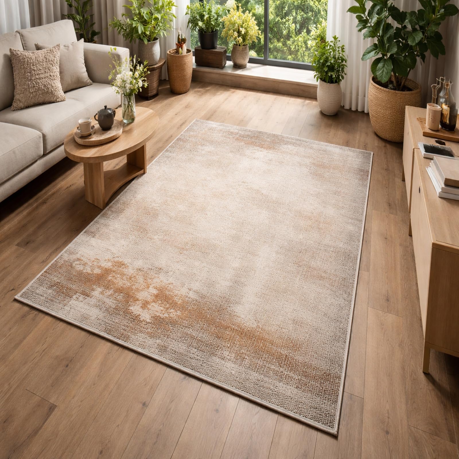 Alfombras lavables para dormitorio y zonas de estar en tonos beige abstractos
