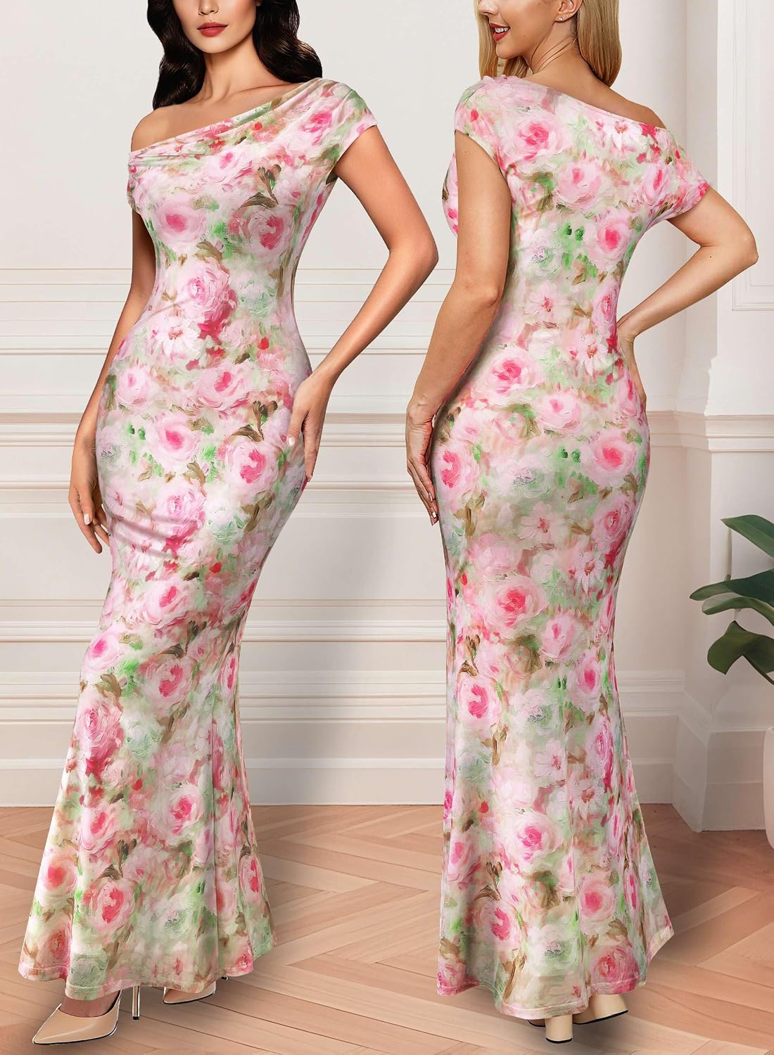 VFSHOW Womens Off The Shoulder Wedding Guest Maxi Long Dress 2026 Sexy Mesh One Shoulder Formal Cocktail Bodycon Dresses