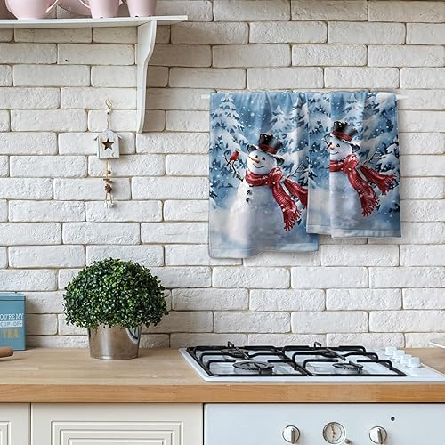 Miniatura 8 de Juego de 2 toallas de mano de muñeco de nieve azul, toallas de cocina suaves y absorbentes, toallas decorativas para invitados, gimnasio, spa