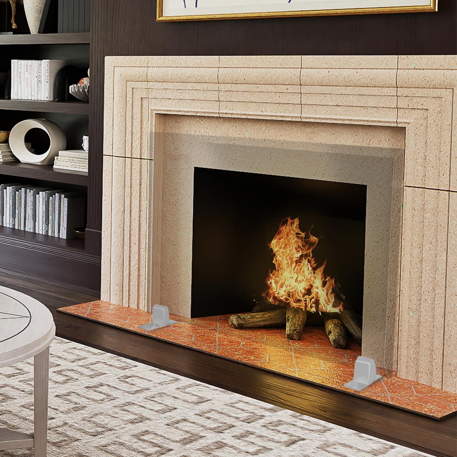 Premium Tempered Glass Fireplace Screen with Exclusive Beveled Edge | 33" H x 46" W Glass (34” H Installed) | Clear Glass, Metal Black Base | The Ultimate in Home Elegance by Clearly Innovative