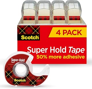 Scotch Super-Hold Transparent Tape: 4 Rolls with Dispenser, Extra Strong Clear Glossy Finish, 3/4" x 650" for Home, Office, School