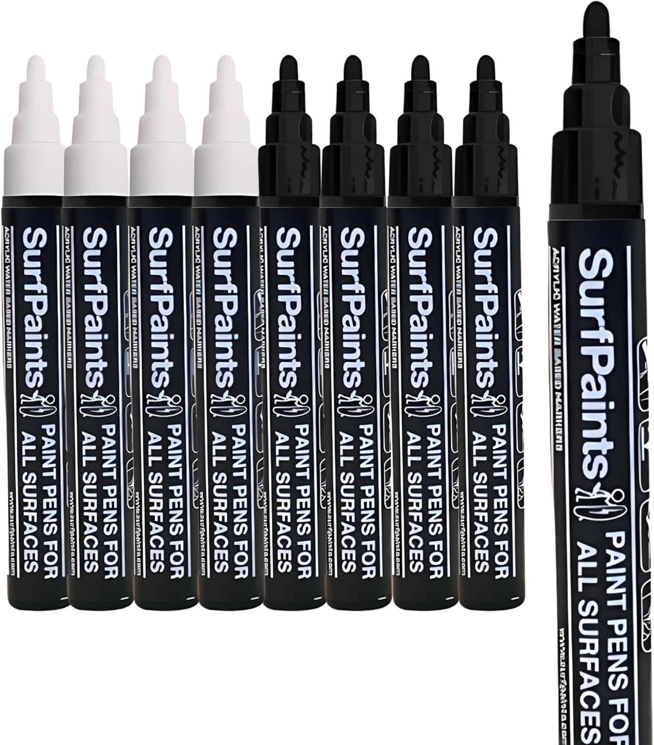 Surfpaints Premium Acrylic Paint Pens - Acrylic Paint Pens Vibrant Set of High-Quality Art Markers for Rock Painting, Canvas, Wood surfboards, skateboards, kayaks - Black & White Set