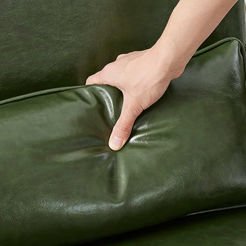 Miniatura 7 de Glitzhome Sillón verde cazador de mediados de siglo, sillón de lectura individual de piel sintética con marco de madera de caucho de nogal