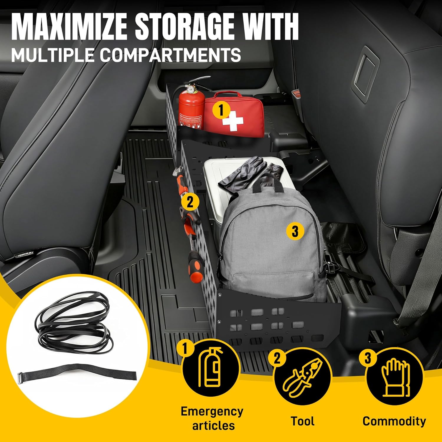 TENGBASE Under Seat Storage Molle Panel for Ford F150 F250 F350 SuperCrew Cab, Heavy Duty Steel Underseat Organizer with Multiple Compartments, Compatible 2015-2025 F150 & 2017-2025 Super Duty