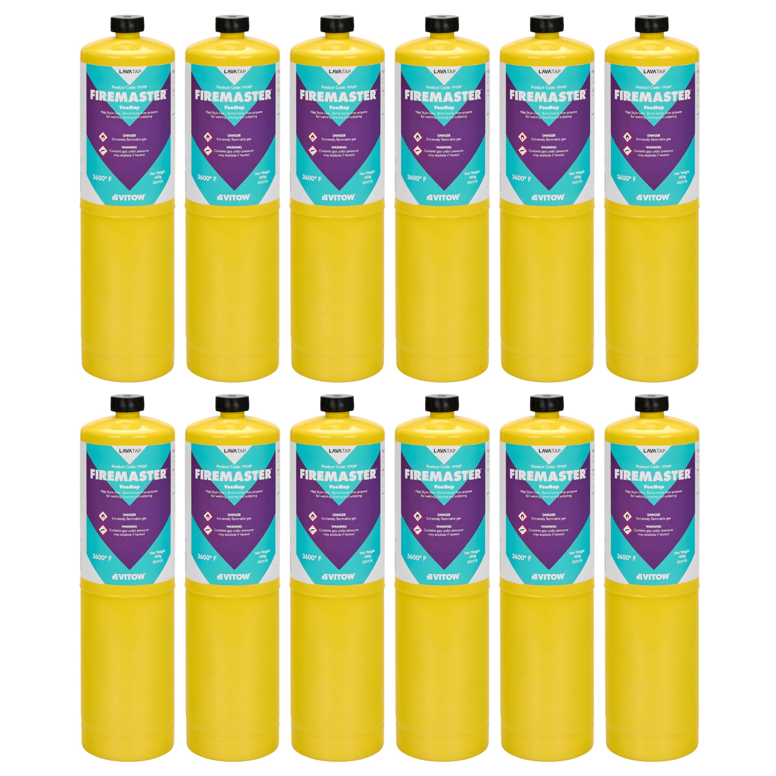 Lavatap Yellow – Firemaster Mapp Gas 400G Blow Torch Fuel For Plumbing, Brazing, Soldering, Metalwork & Heating – Hotter Than Propane – Professional Torch Gas Range (12 Units)