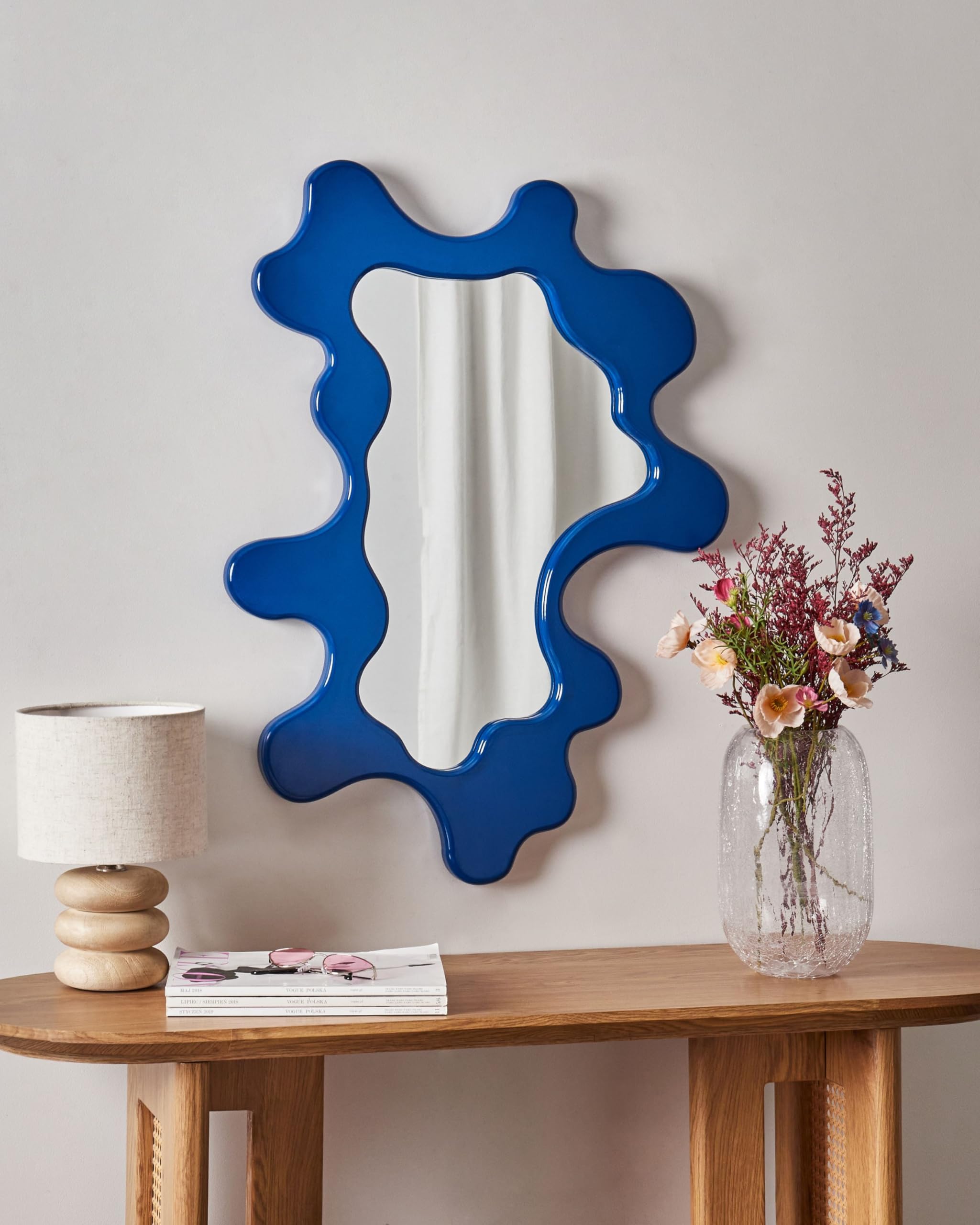 Dekoracyjne lustro ścienne MDF nieregularny kształt 80x59 cm dekoracje akcesoria niebieskie Roscoff