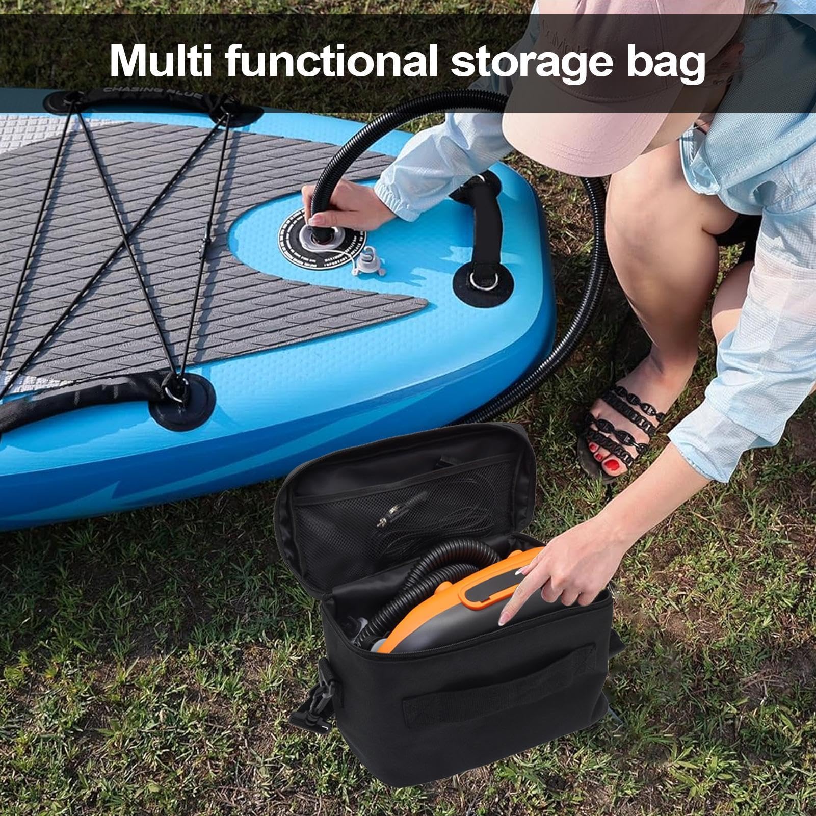 Luftpumpe Tragetasche, Schultergurt elektrischer Pumpenbeutel - Paddel -Board -Pumpe Reisetasche,Aufbewahrungsorganisator mit großer Kapazität, tragbare Aufbewahrungstasche, verstellbarer Schultergurt
