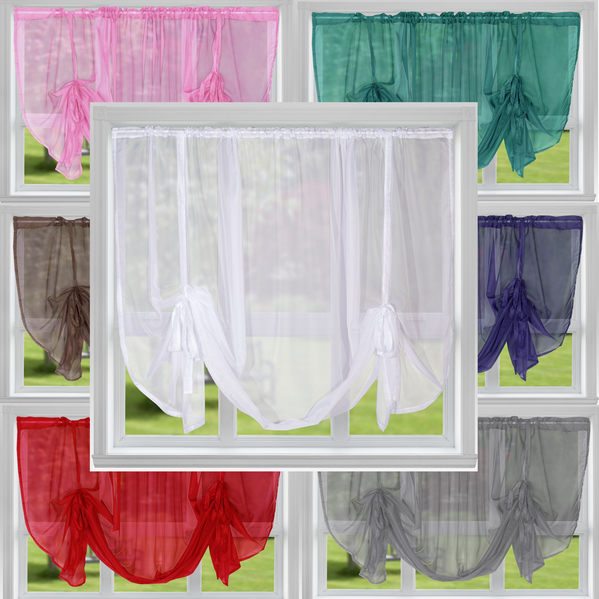 John Aird Voile Tie Blind Curtain Panels 58" Wide x 54" Drop (White) — image 1