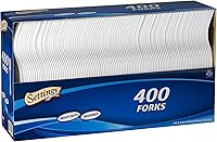 Settings 400 Count White Plastic Forks - BPA-Free Heavy-Duty Disposable Cutlery for Parties, Picnics & Daily Use
