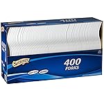 [400 Count] Settings Plastic White Forks, Practical Disposable Cutlery, Great for Thanksgiving Home, Office, School, Party, Picnics, Restaurant, Take-Out Fast Food, Outdoor Events, Or Every Day Use,