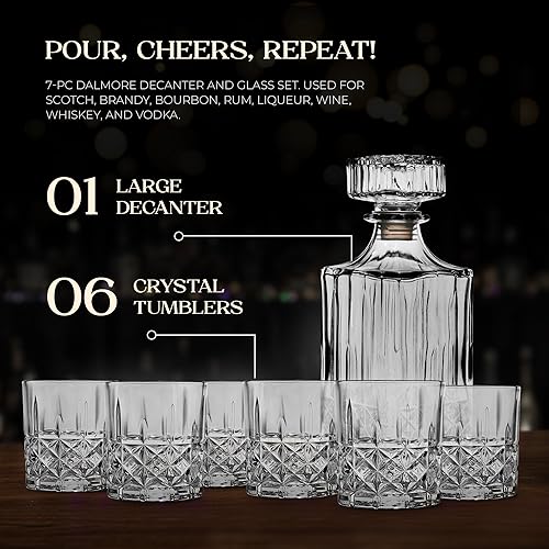 Miniatura 4 de Fifth Avenue Campbel - Juego de decantador de whisky y vasos  Juego de 7 piezas para licor, escocés, vino y bourbon  Dispensador de bebidas  6 vasos