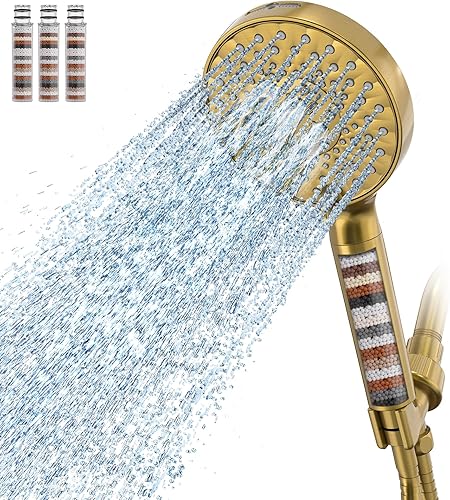 Miniatura 17 de SR SUN RISE - Cabezal de ducha con filtro y de mano, alta presión, 9 modos de chorro, desmontable, con cuentas descalcificadoras para aguas duras,