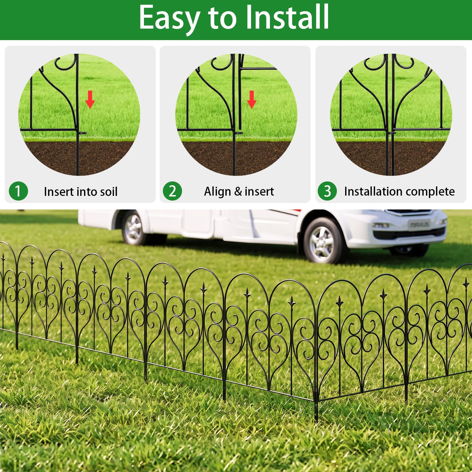 Thealyn Bordure de clôture, de Jardin décorative en métal 81 cm x 3 m